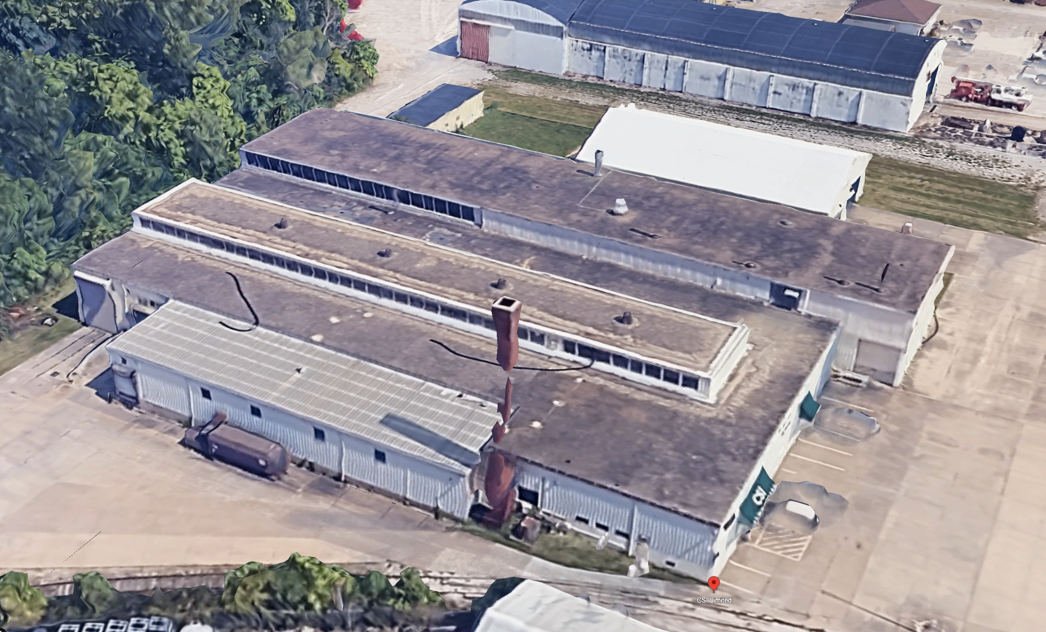 Angled aerial perspective of CSI Industries main building